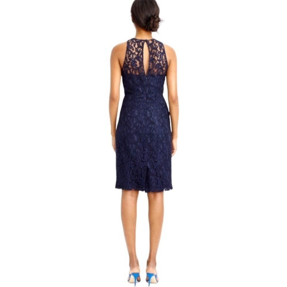 J. CREW Pamela Leavers Lace sleeveless feminine Sheath Dress 14 Navy Blue - Picture 3 of 11